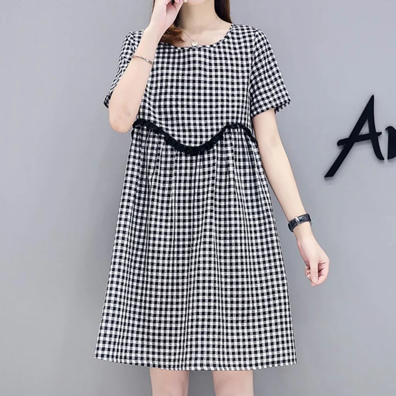 Summer Women Pleated Plaid Dresses Elegant Checkered Short Sleeve Loose Casual Sweet Dresses Vestidos YRD
Summer Women Pleated Plaid Dresses Elegant Checkered Short Sleeve Loose Casual Sweet Dresses Vestidos YRD