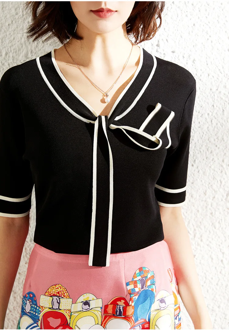 PIXY Cream White Sweet Knitted T Shirt Bow Ribbons Black Tee Shirt Femme Summer Short Sleeve Pullover Knit Ladies Tops za kawaii
PIXY Cream White Sweet Knitted T Shirt Bow Ribbons Black Tee Shirt Femme Summer Short Sleeve Pullover Knit Ladies Tops za kawaii