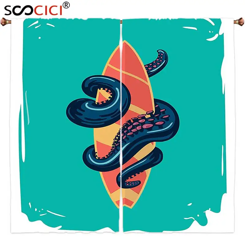 Window Curtains Treatments 2 Panels,Octopus Decor Octopus Tentacles with Surf Board in Water Retro Style Poster Illustration
Window Curtains Treatments 2 Panels,Octopus Decor Octopus Tentacles with Surf Board in Water Retro Style Poster Illustration
