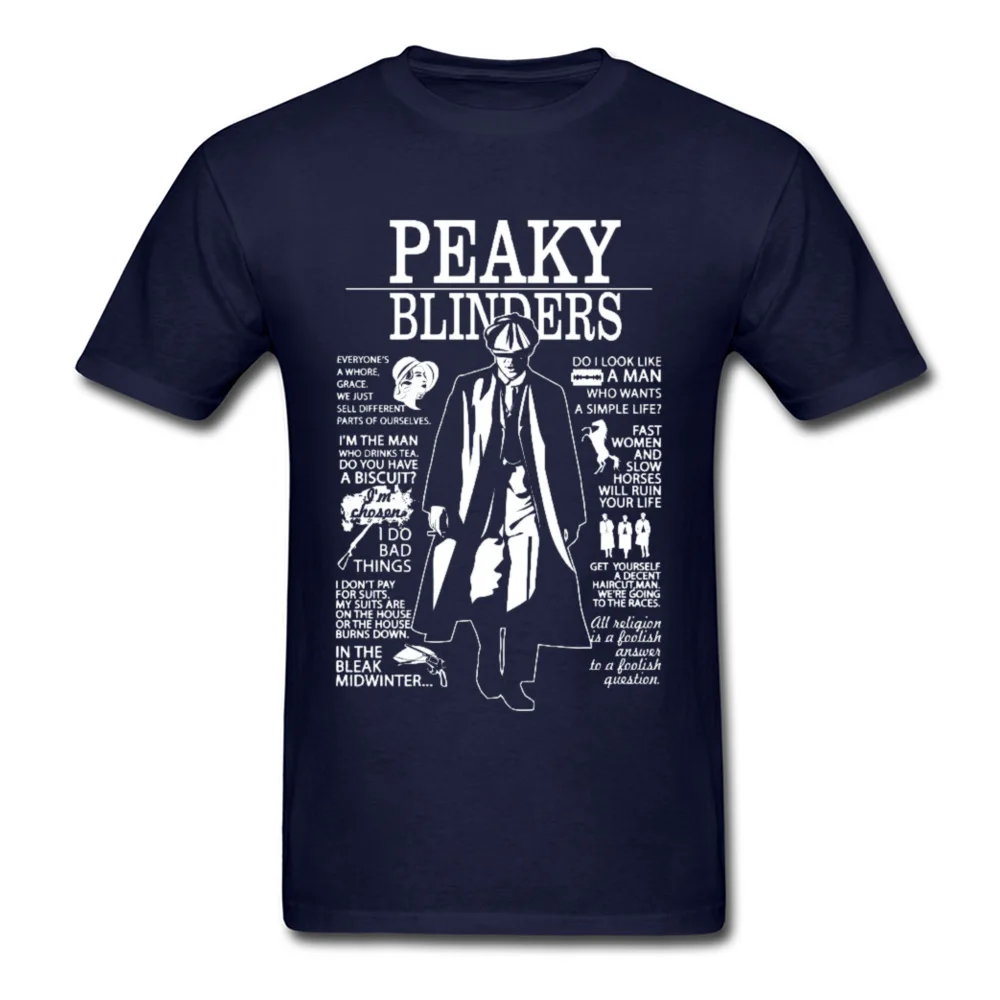 Crew Neck Tommy Shelby Quotes Pure Cotton Men T Shirt Casual Short Sleeve Tops T Shirt Special Simple Style Tops Shirt Tommy Shelby Quotes navy