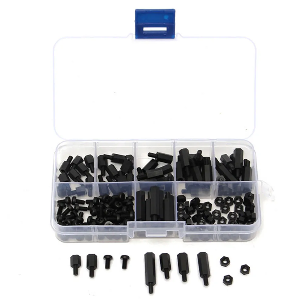 180pcs M3 Black Nylon antirust Spacers Nut Hex Screw with M-F Stand electronic component Screw Nut Assortment Kit Tool accessory
180pcs M3 Black Nylon antirust Spacers Nut Hex Screw with M-F Stand electronic component Screw Nut Assortment Kit Tool accessory