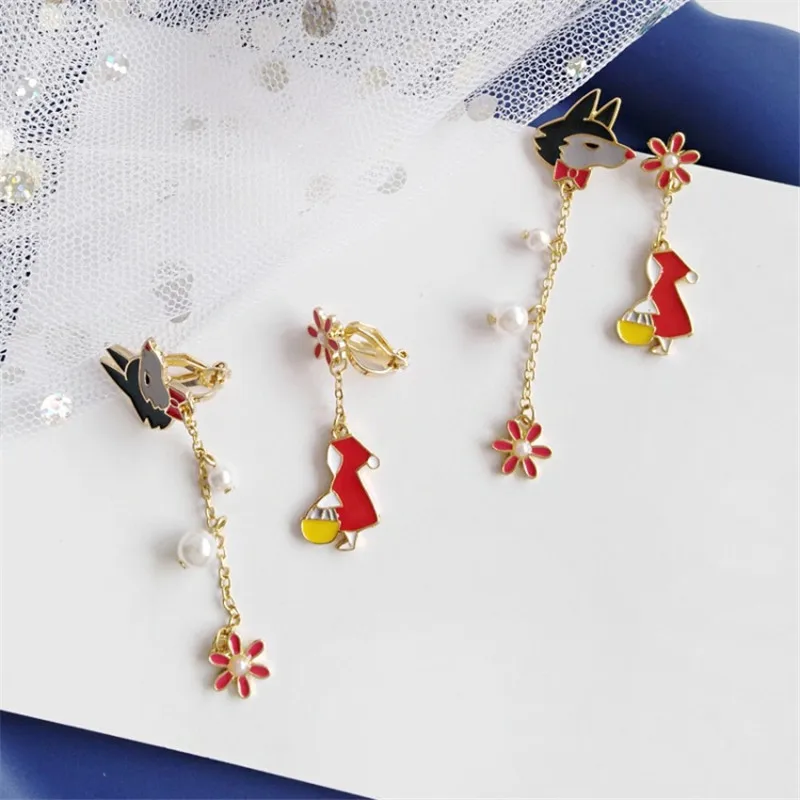 Fairy Tale Little Red Riding Hood And Big Wolf Cartoon Fashion Pearl Flowers Asymmetric Earrings Ear Clips Female Trendy Jewelry
Fairy Tale Little Red Riding Hood And Big Wolf Cartoon Fashion Pearl Flowers Asymmetric Earrings Ear Clips Female Trendy Jewelry
