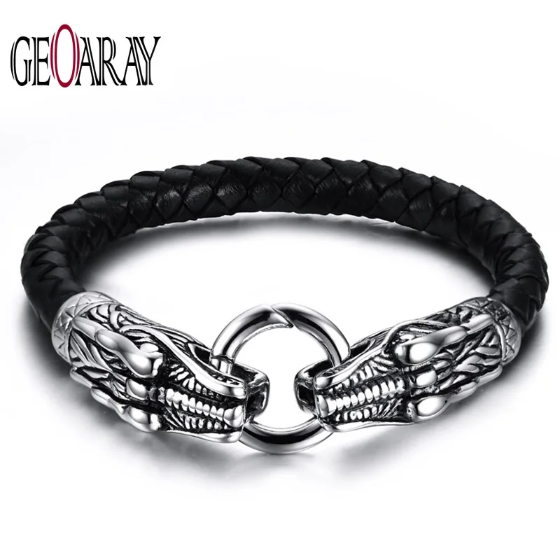 Geoaray Black Leather Wrap Bracelet for Women Men Charm Rope Jewelry Stainless Steel Double Drangon Bracelets Bangles
Geoaray Black Leather Wrap Bracelet for Women Men Charm Rope Jewelry Stainless Steel Double Drangon Bracelets Bangles