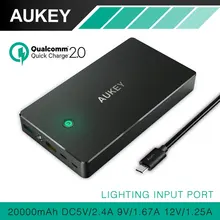 AUKEY 20000mAh Quick Charge 2.0 Power Bank Portable External Battery Charger Dual Output For Smartphones Support Lightning Input