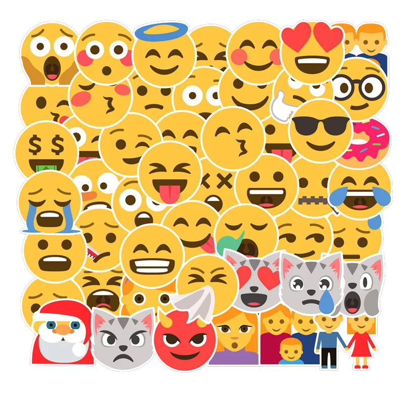 

50 Pcs Emoji Expression Stickers Smile Anger Laugh and Cry Funny Face Sticker for Skateboard Bicycle Car Notebook Home DIY Decal