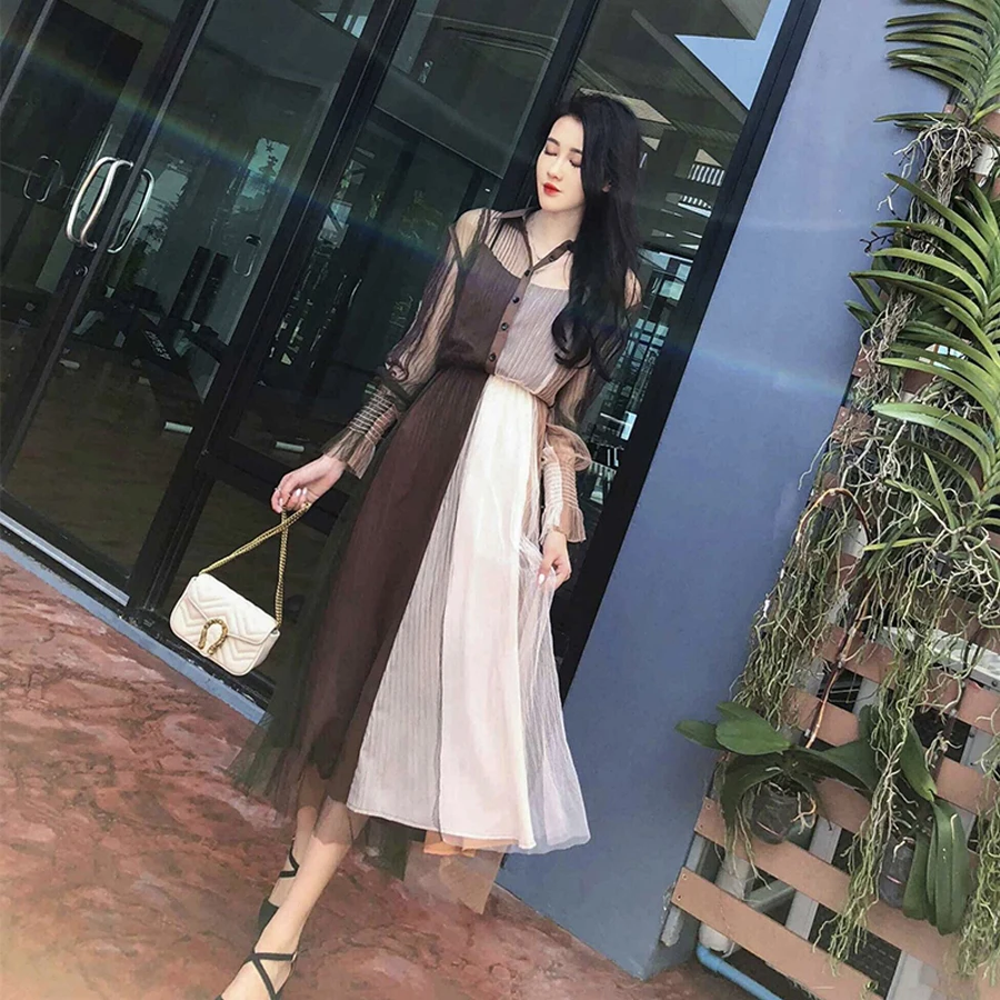Stripe Shirt Dress Women Long Sleeve Mesh Maxi Dress Lantern Sleeves Dames Jurken Zomer 2018 Sundress Dresses For Women C0219G
Stripe Shirt Dress Women Long Sleeve Mesh Maxi Dress Lantern Sleeves Dames Jurken Zomer 2018 Sundress Dresses For Women C0219G