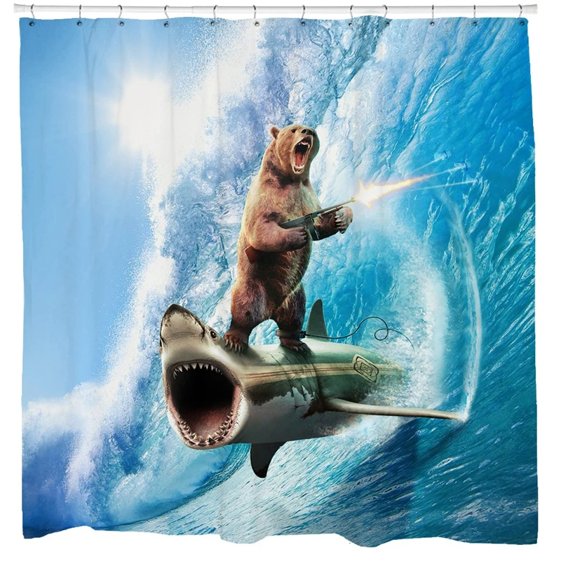 Funny Surfing Bear with Machine Gun Shower Curtain Set Beach Theme Blue Waves Ocean Art Bear Bathroom Curtains Animal Home Decor
Funny Surfing Bear with Machine Gun Shower Curtain Set Beach Theme Blue Waves Ocean Art Bear Bathroom Curtains Animal Home Decor