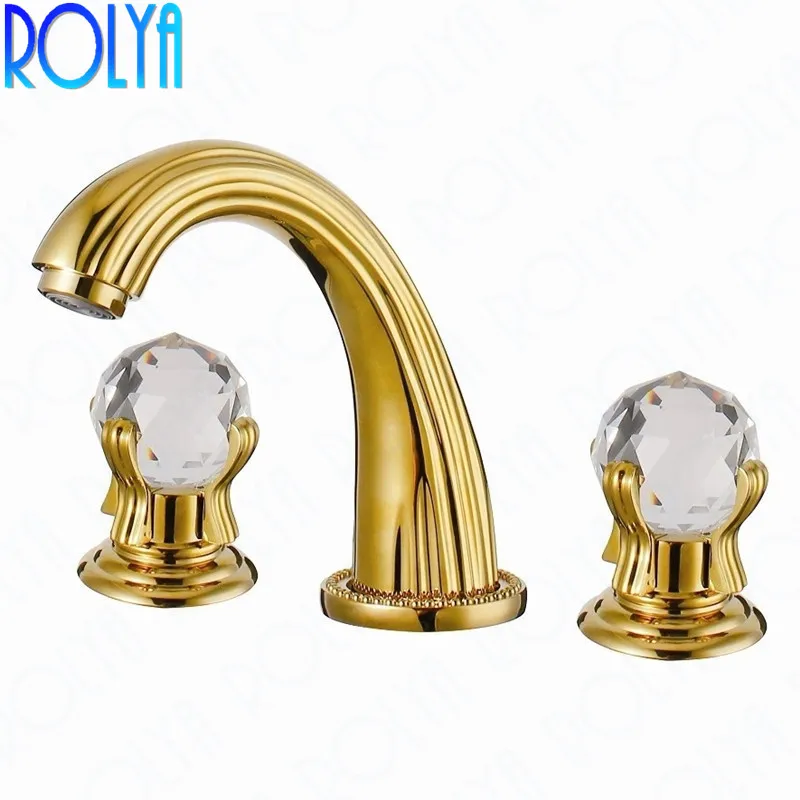 Rolya Crystal Luxurious Golden Bathroom Faucet Deck Mounted 8 inch Widespread Basin Faucet Mixer Taps
Rolya Crystal Luxurious Golden Bathroom Faucet Deck Mounted 8 inch Widespread Basin Faucet Mixer Taps