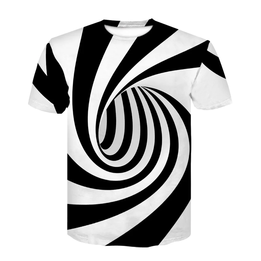2019 new black and white striped vortex print summer half sleeve o-collar T-shirt, fashion trend and personality T-shirt
2019 new black and white striped vortex print summer half sleeve o-collar T-shirt, fashion trend and personality T-shirt