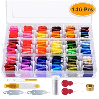 146 Pcs Embroidery Floss with Box Including 108 Colors Cross Stitch Thread Friendship Bracelet String Cross Stitch Tool Kit
146 Pcs Embroidery Floss with Box Including 108 Colors Cross Stitch Thread Friendship Bracelet String Cross Stitch Tool Kit
