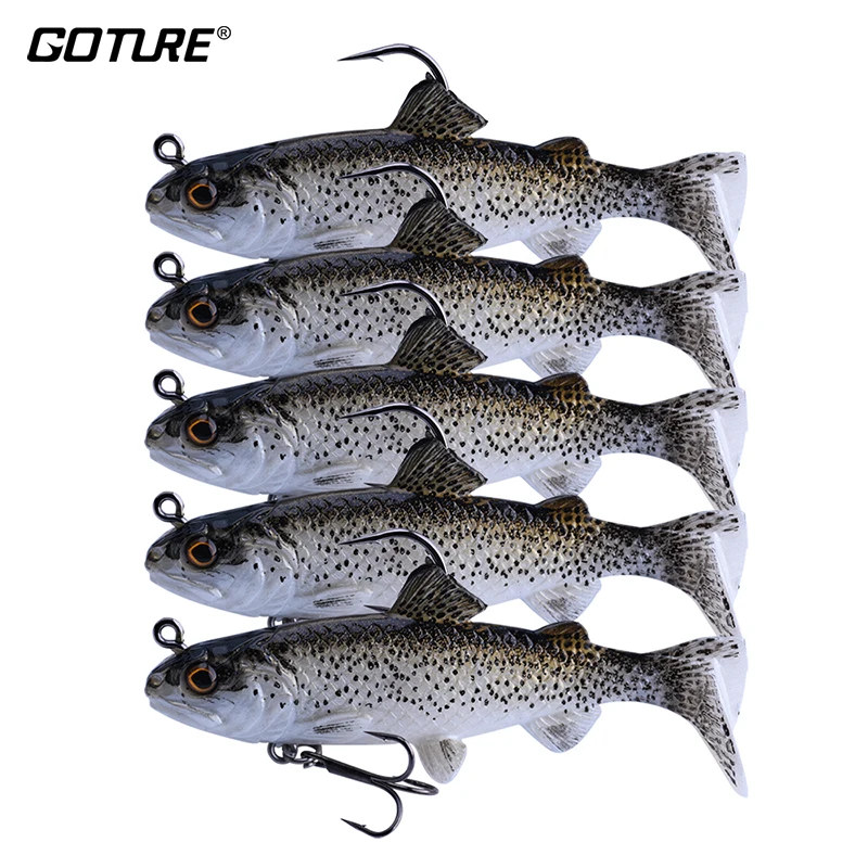 Goture 5pcs/lot Jig Head Weighted Soft Rubber Paddle Tail Fishing Lure Swimbait Striped Bass/ Large Mouth Bass Lure Mimic Trout 
Goture 5pcs/lot Jig Head Weighted Soft Rubber Paddle Tail Fishing Lure Swimbait Striped Bass/ Large Mouth Bass Lure Mimic Trout