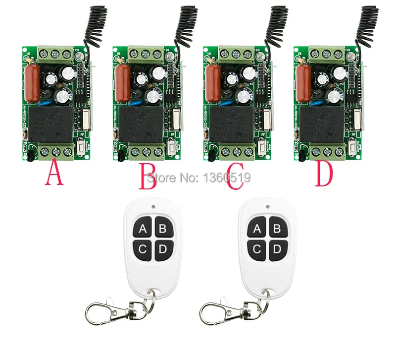 New AC 220V 10A 1CH RF Wireless Remote Control Switch System teleswitch 2 X Transmitter + 4 Receiver Learning Code 315/433 MHZ |