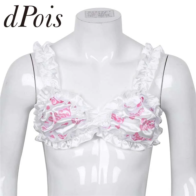 Sissy Men Gay Homme Underwear Smooth Soft Satin Mens Lingerie Letter Printed Frilly Ruffled Straps Wire-free Unlined Bra Top
Sissy Men Gay Homme Underwear Smooth Soft Satin Mens Lingerie Letter Printed Frilly Ruffled Straps Wire-free Unlined Bra Top