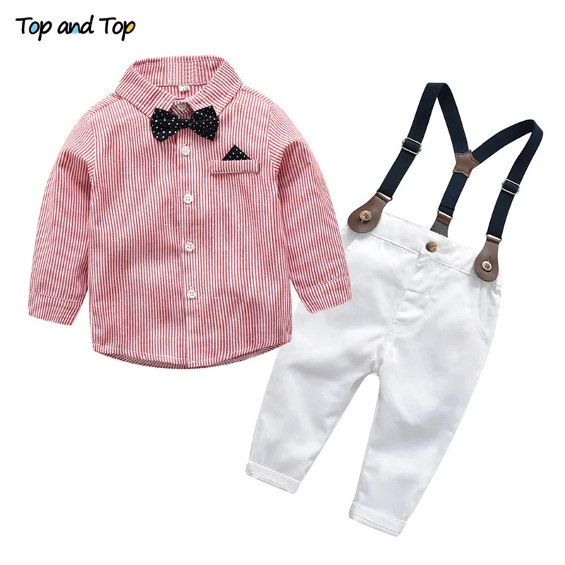Kids Tales 2Pcs Boys Gentlemen Suit Bow Tie Shirt Tops Long Jeans Outfits Set