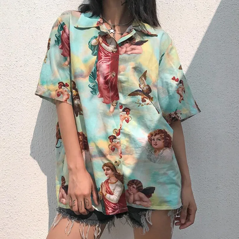 Summer Loose Blouse Shirt Women Casual Harajuku Angel Tops Shirt Short Sleeve Blusa Streetwear Ladies Blusas Shirts Clothes S99
Summer Loose Blouse Shirt Women Casual Harajuku Angel Tops Shirt Short Sleeve Blusa Streetwear Ladies Blusas Shirts Clothes S99