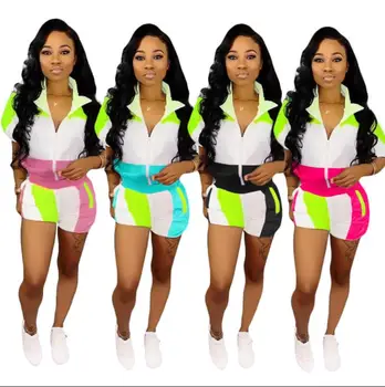Plus Size S-3XL Color Patchwork Casual Two Piece Set Women Tracksuit Zipper Short Sleeve Sweatshirt + Summer Shorts Suit
Plus Size S-3XL Color Patchwork Casual Two Piece Set Women Tracksuit Zipper Short Sleeve Sweatshirt + Summer Shorts Suit
