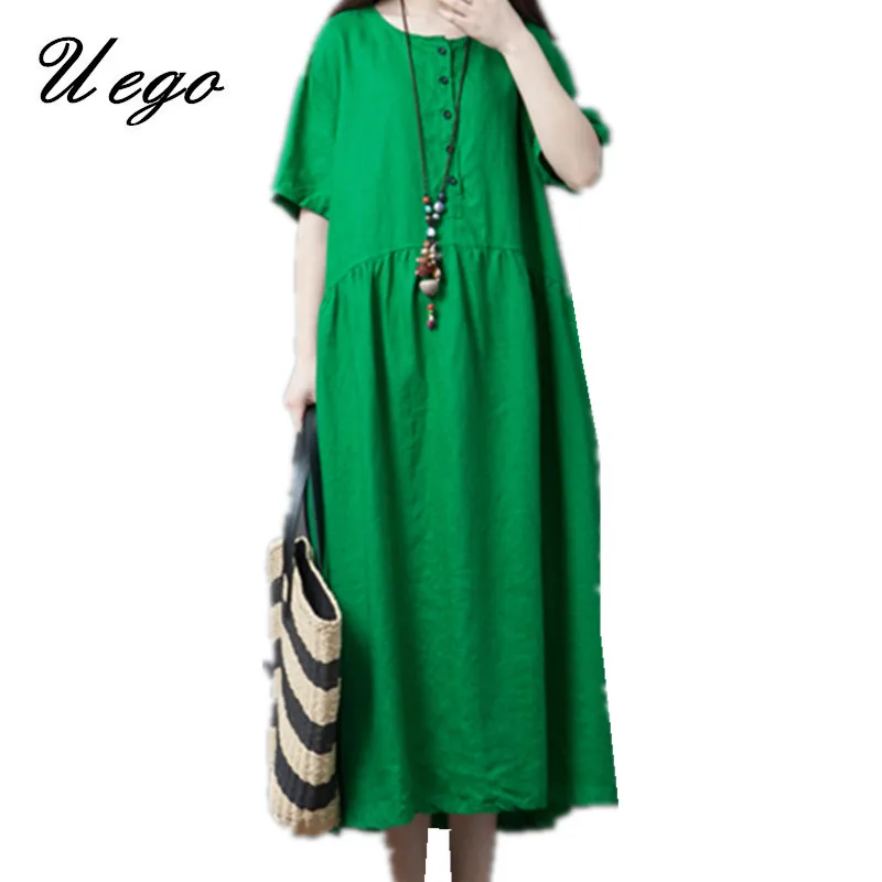 Uego 2019 New Arroval Short Sleeve Summer Dress Cotton Linen Vintage Chic Dress Button Shirts Dress Women Casual Midi Dress
Uego 2019 New Arroval Short Sleeve Summer Dress Cotton Linen Vintage Chic Dress Button Shirts Dress Women Casual Midi Dress