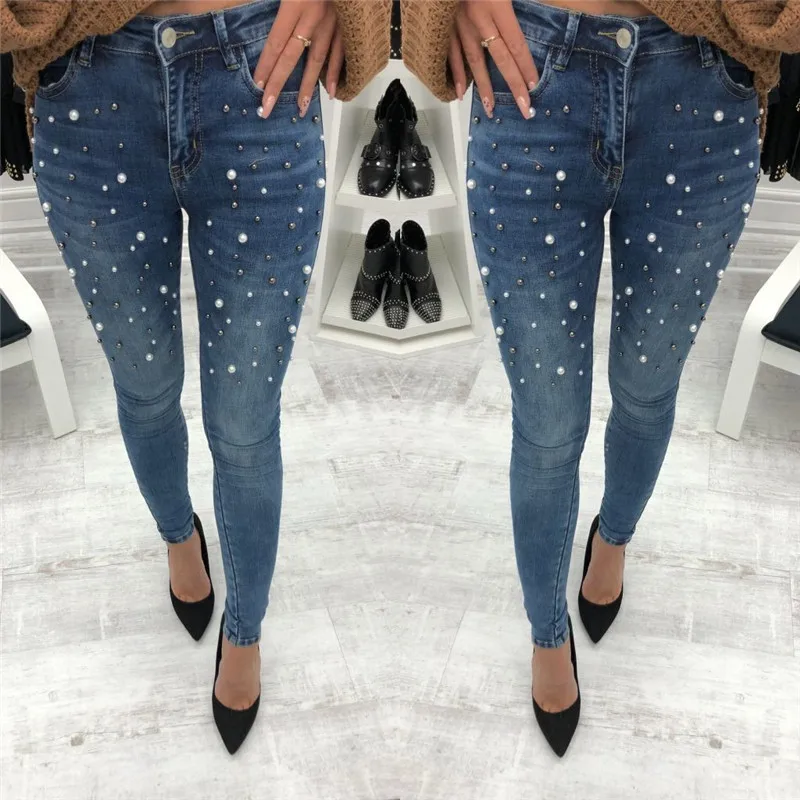 Women Denim Skinny Beading Pants High Waist Stretch Long Pencil Pants Jeans Trousers Clothes Women
Women Denim Skinny Beading Pants High Waist Stretch Long Pencil Pants Jeans Trousers Clothes Women