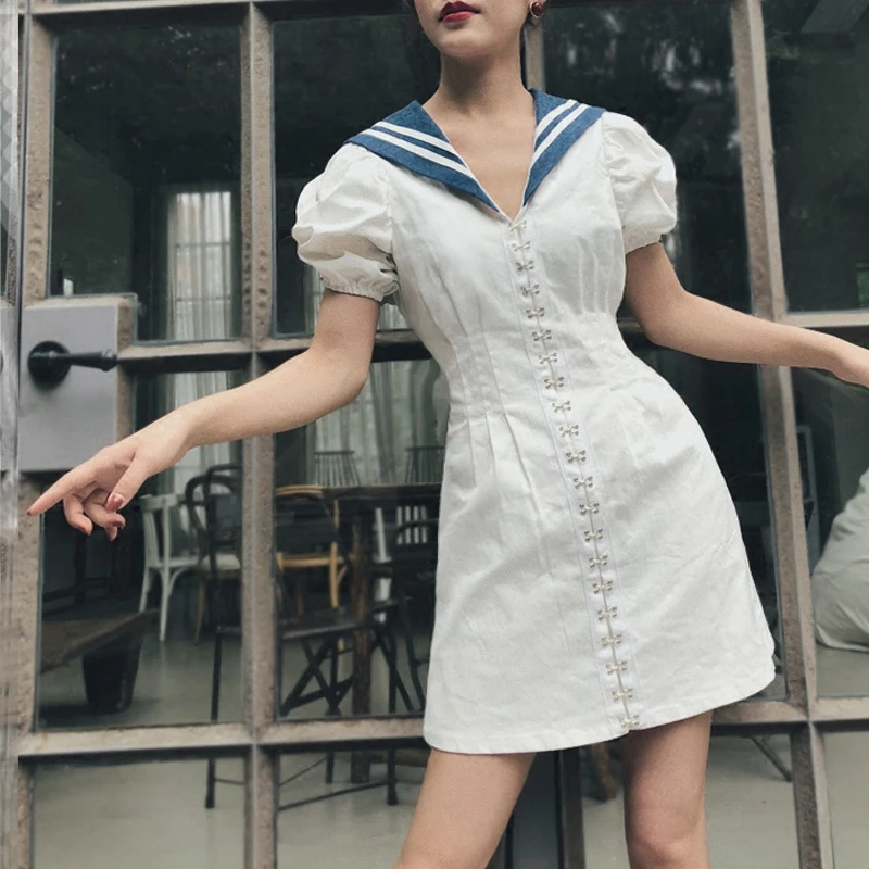 Summer Women Dress Japanese Mori Girl Navy Style Chic Buckle Sweet Dress For Girls Sailor Collar Lovely Female Clothing
Summer Women Dress Japanese Mori Girl Navy Style Chic Buckle Sweet Dress For Girls Sailor Collar Lovely Female Clothing