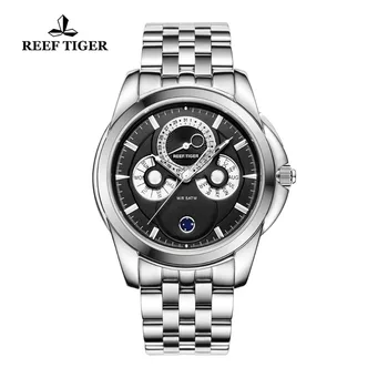 

Reef Tiger/RT Fashion Moon Phase Watches for Men Full Stainless Steel Watches Waterproof RGA830