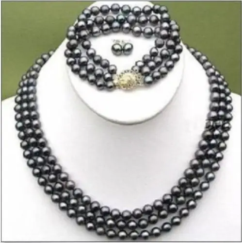 FREE SHIPPING HOT sell new Style >>>>HOT SELL 3 ROWS AAA+8-9 MM TAHITIAN BLACK EARL NECKLACE BRACELET EARRING SET
FREE SHIPPING HOT sell new Style >>>>HOT SELL 3 ROWS AAA+8-9 MM TAHITIAN BLACK EARL NECKLACE BRACELET EARRING SET