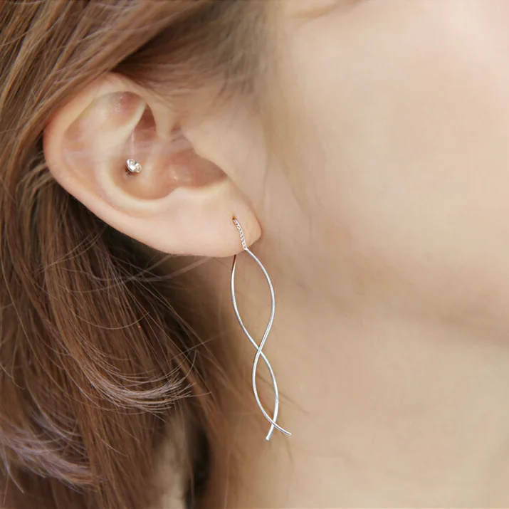 Korean Star Silver Color Long Line Earrings for Women Christmas Girls Gifts | Украшения и аксессуары