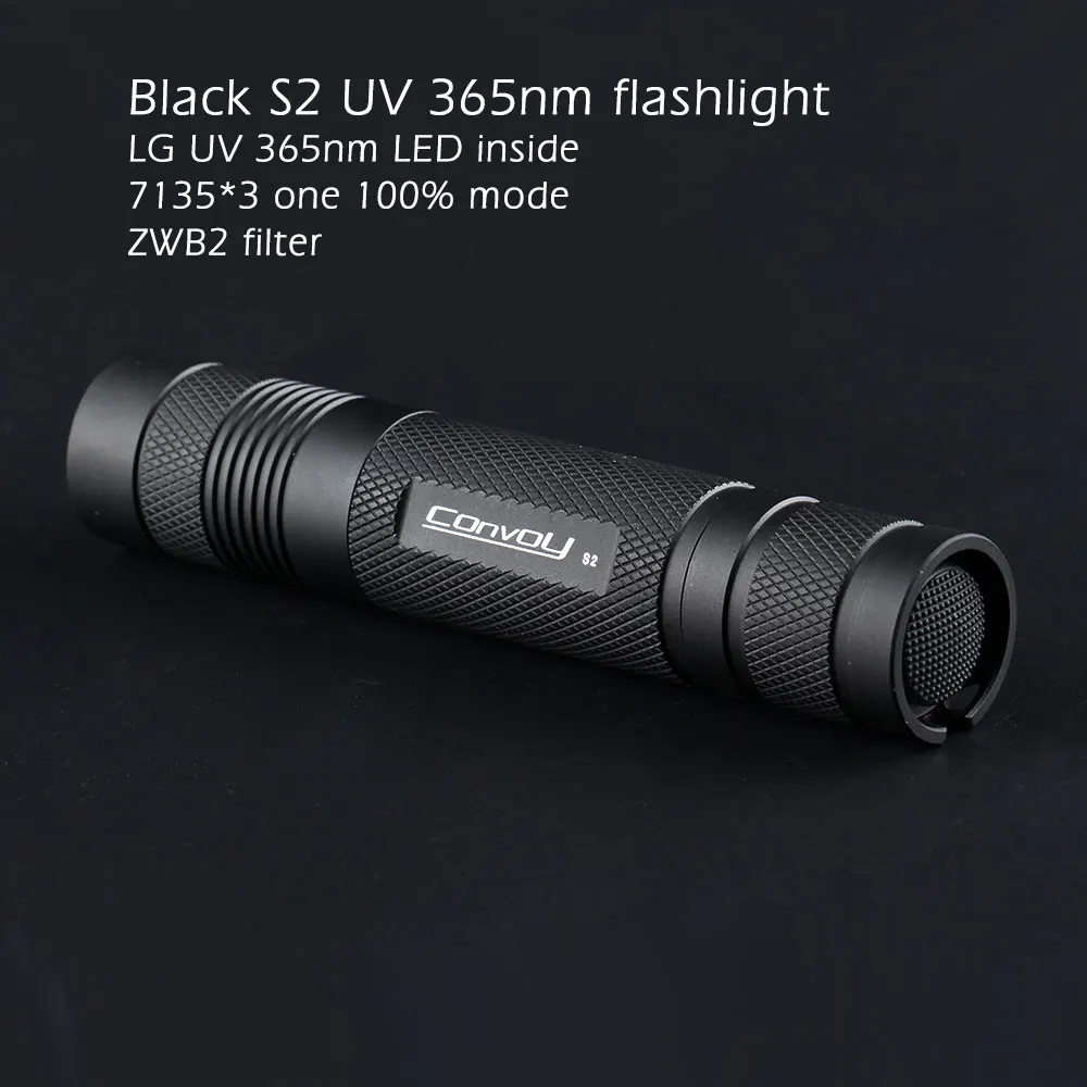 

Convoy S2 UV 365nm flashlight ,LG UV 365nm LED inside,7135*3 one 100% mode,zwb2 filter installed