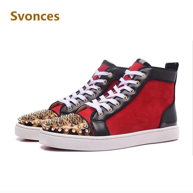 Chaussure Homme Unisex Sequins Golden Spikes Rivets Boots Couple Casual Bottom Shoes Red Red High Top Luxury Designer Shoes Men
Chaussure Homme Unisex Sequins Golden Spikes Rivets Boots Couple Casual Bottom Shoes Red Red High Top Luxury Designer Shoes Men