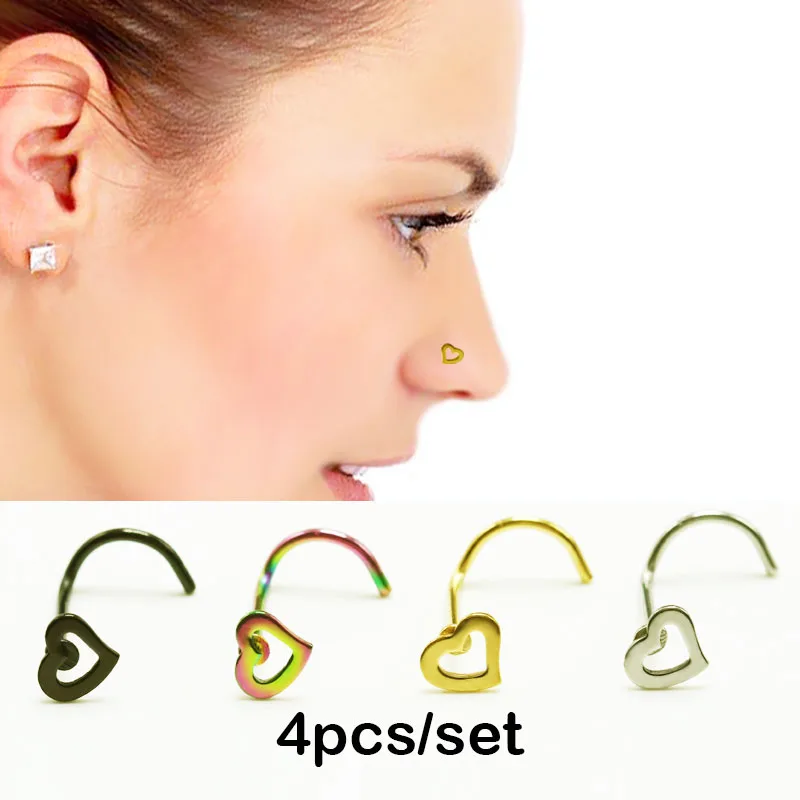4pcs Heart Nose Studs Titanium Steel Nose Rings Silver Gold Black Rainbow 20G MIx Colors Body Piercing Jewlery Anti-allergic New
4pcs Heart Nose Studs Titanium Steel Nose Rings Silver Gold Black Rainbow 20G MIx Colors Body Piercing Jewlery Anti-allergic New