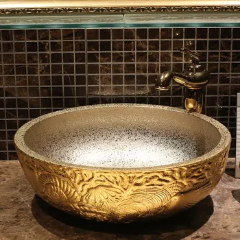 Golden Glazed Handmade Europe Style Lavobo Ceramic Bathroom Luxurious Artistic Semi-counter Wash Basin Bathroom Sink
Golden Glazed Handmade Europe Style Lavobo Ceramic Bathroom Luxurious Artistic Semi-counter Wash Basin Bathroom Sink
