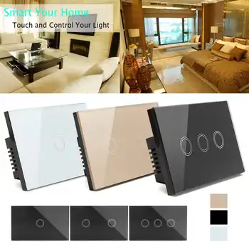 3 Gangs 3 Way ABS Panel Smart Wall Light Switch Wireless T ouch Control Light Switch Black White Gold 120x70x40mm
3 Gangs 3 Way ABS Panel Smart Wall Light Switch Wireless T ouch Control Light Switch Black White Gold 120x70x40mm
