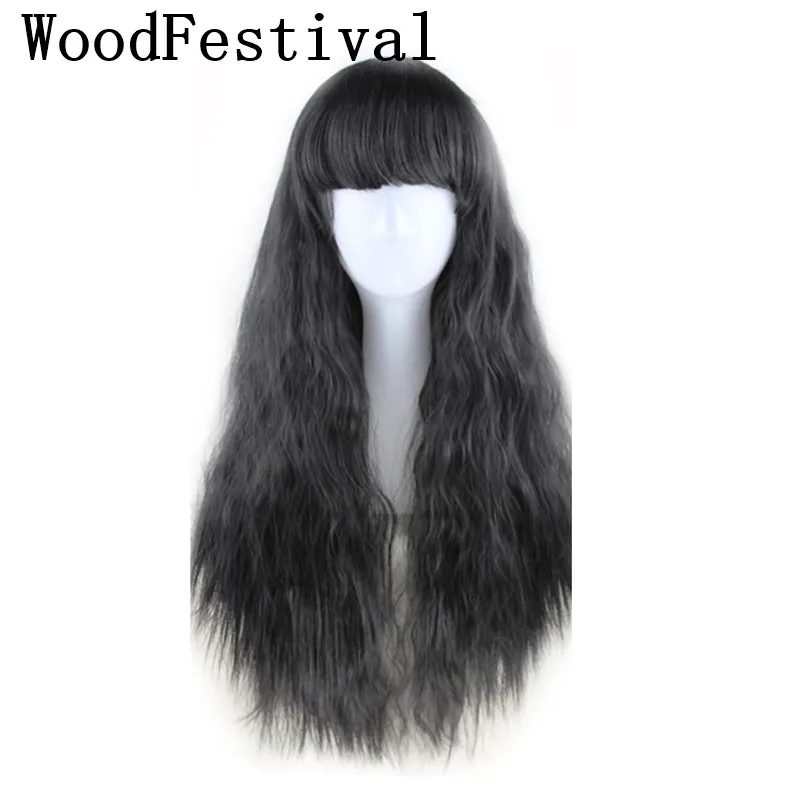 

WOODFESTIVAL corn wig long hair wigs for women yellow taro brown black burgundy wig wavy heat resistant synthetic wigs with bang