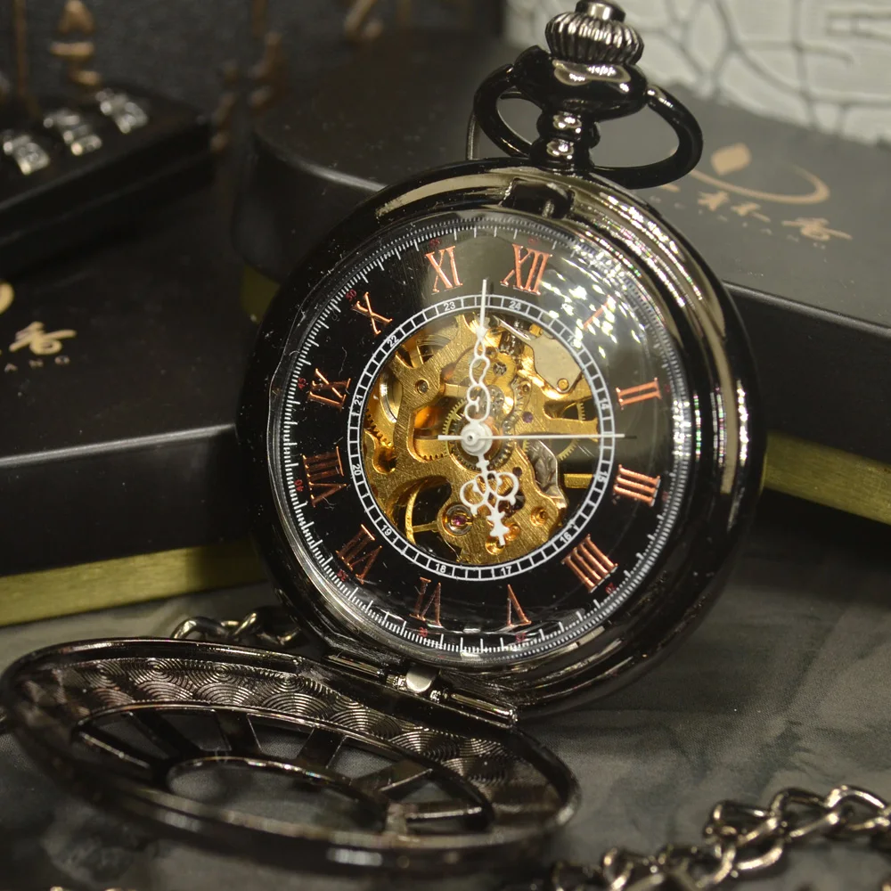 TIEDAN черные механические карманные часы в стиле стимпанк мужские античные