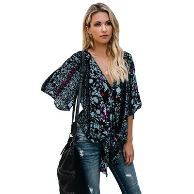 Hot Sale Fashion Pattern V Collar Seven Part Sleeve Flowers And Plants Printing Tie Fold Bohemian Second Pullover Sexy T Shirt
Hot Sale Fashion Pattern V Collar Seven Part Sleeve Flowers And Plants Printing Tie Fold Bohemian Second Pullover Sexy T Shirt