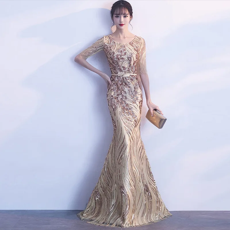 Gold Mermaid Chinese Sexy Sequins Oriental Party Female Cheongsam Stage Show Qipao Dress Elegant Celebrity Banquet Dresses
Gold Mermaid Chinese Sexy Sequins Oriental Party Female Cheongsam Stage Show Qipao Dress Elegant Celebrity Banquet Dresses