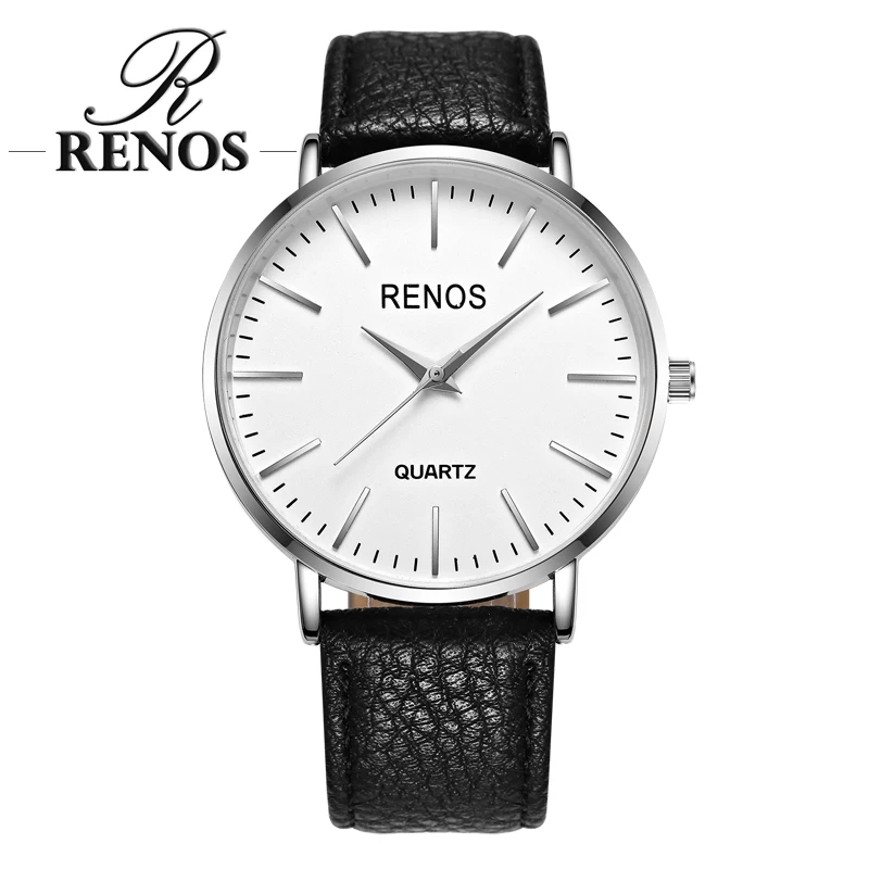 

RENOS Quartz Watch Women Simple Wristwatches In Box Fashion Casual Men Quartz Watch Leather Band Streetwear Relojes de mujer
