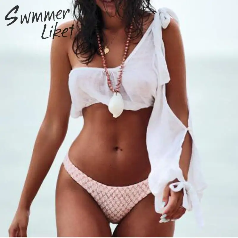 Bandage bikini top One shoulder beach Cover up woman Gossamer beach wear Long sleeve swimsuit female swimwear women new bathers
Bandage bikini top One shoulder beach Cover up woman Gossamer beach wear Long sleeve swimsuit female swimwear women new bathers