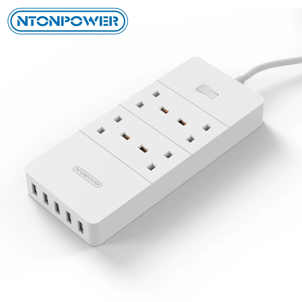 NTONPOWER USB Power Strip 4 AC Power Socket + 5 USB Outlets Surge Protected Extension Cord Adapter 1.8M Cable USB Socket UK Plug
NTONPOWER USB Power Strip 4 AC Power Socket + 5 USB Outlets Surge Protected Extension Cord Adapter 1.8M Cable USB Socket UK Plug