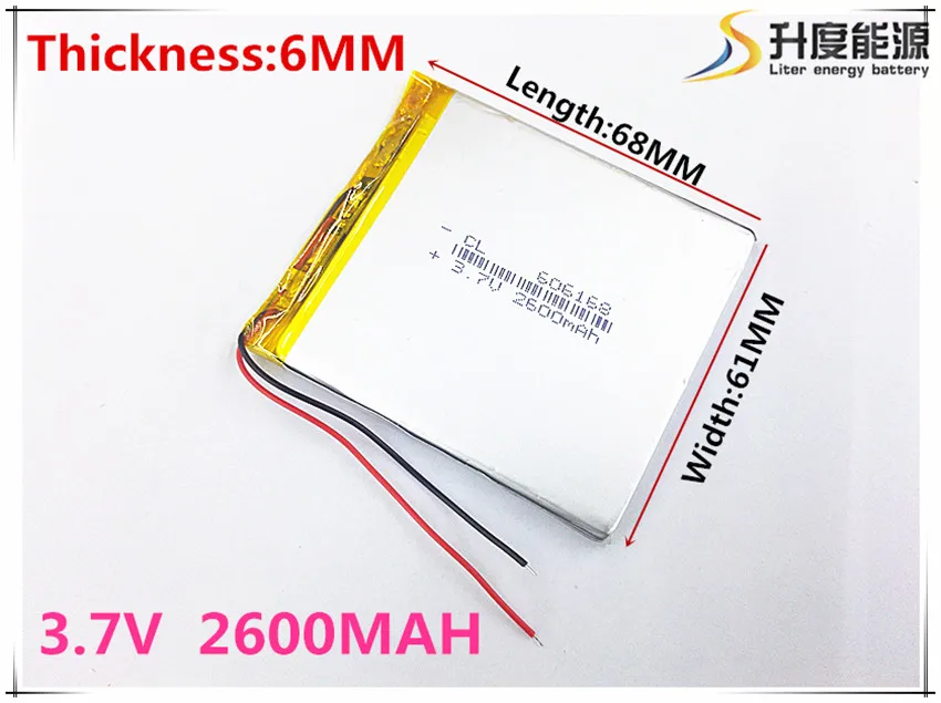 Liter energy battery 3.7V 2600mAh lithium polymer battery 606168 navigator MP3 GPS universal rechargeable battery
Liter energy battery 3.7V 2600mAh lithium polymer battery 606168 navigator MP3 GPS universal rechargeable battery