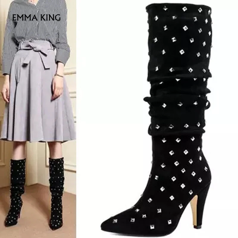 Fashion New Rivets Studded Knee High Boots Pointed Toe Suede High Heels Ladies Pumps Party Shoes Woman Botas Mujer2019 Plus Size
Fashion New Rivets Studded Knee High Boots Pointed Toe Suede High Heels Ladies Pumps Party Shoes Woman Botas Mujer2019 Plus Size