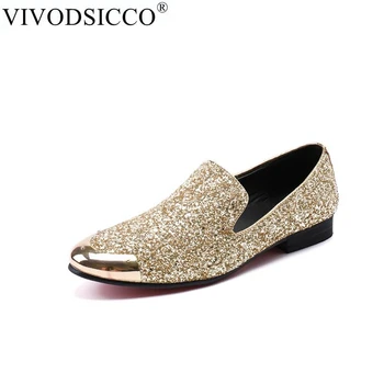 VIVODSICCO New Mens Gold silver Sequined Design Casual Shoes Men Loafers Fashion Pointe Toe Slip On Business Leisure Party Shoes
VIVODSICCO New Mens Gold silver Sequined Design Casual Shoes Men Loafers Fashion Pointe Toe Slip On Business Leisure Party Shoes