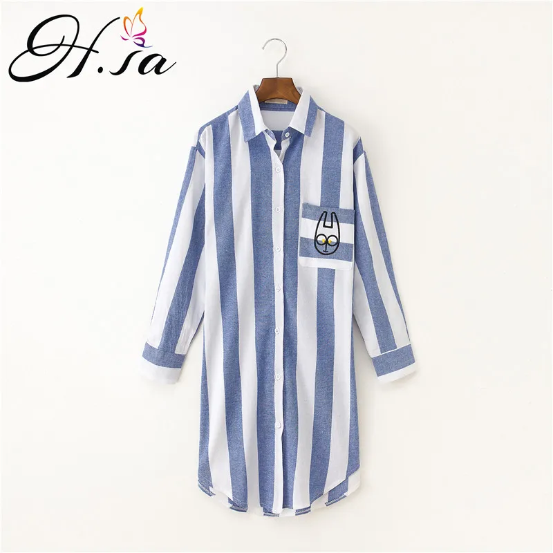 H.SA Blusas Feminina 2018 Long Sleeve Blue Strip Blouse Women Cartton Embroidery Blusas Mujer Loose Oversized Long Shirt Tops
H.SA Blusas Feminina 2018 Long Sleeve Blue Strip Blouse Women Cartton Embroidery Blusas Mujer Loose Oversized Long Shirt Tops
