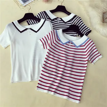 Women's Knitted Short Sleeve Pearl Stripe T-shirts Tops Girls Knitting Stetchy Tees T Shirts Top For Female
Women's Knitted Short Sleeve Pearl Stripe T-shirts Tops Girls Knitting Stetchy Tees T Shirts Top For Female