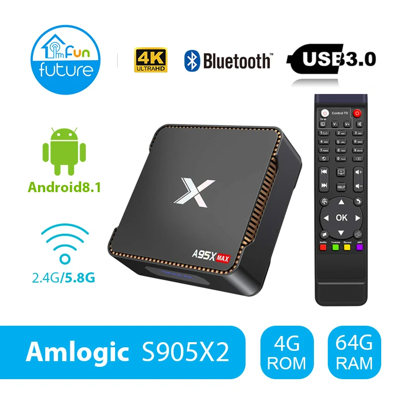2019 A95X MAX X2 Android 8.1 4G/64G Amlogic S905X2 2.4G&5G Wifi BT 4.2 1000M Smart TV Box Set Top Box PK T9 X96max
2019 A95X MAX X2 Android 8.1 4G/64G Amlogic S905X2 2.4G&5G Wifi BT 4.2 1000M Smart TV Box Set Top Box PK T9 X96max