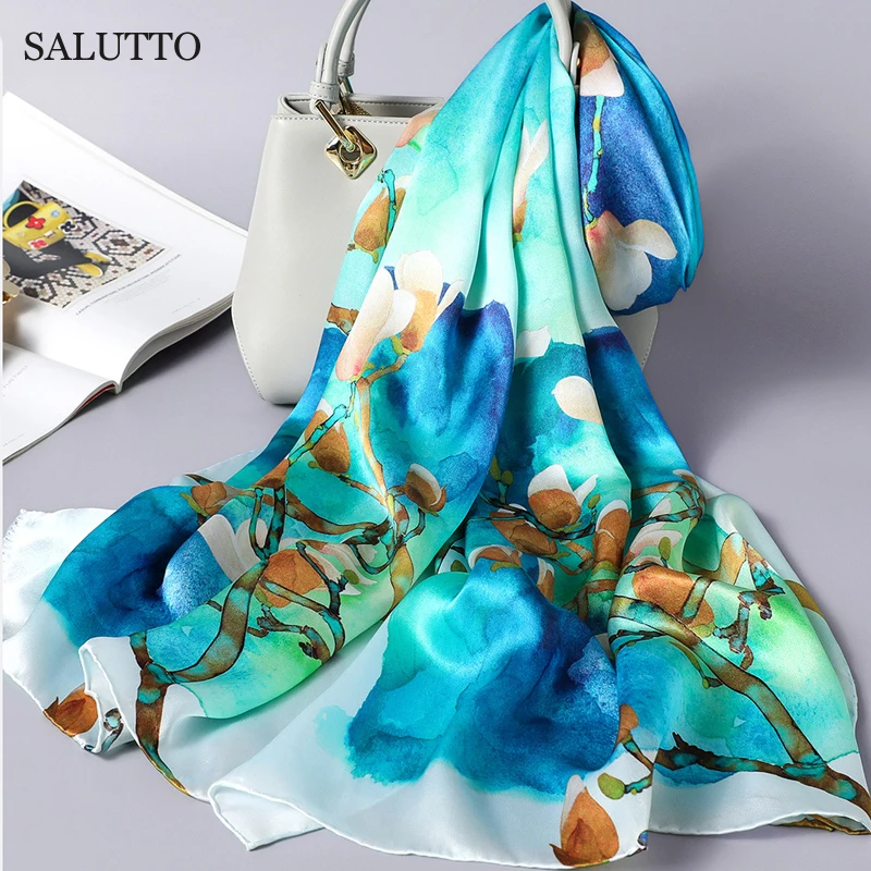 Фото SALUTTO зимний модный женский шарф Горячая Распродажа шелковые шарфы шаль весна