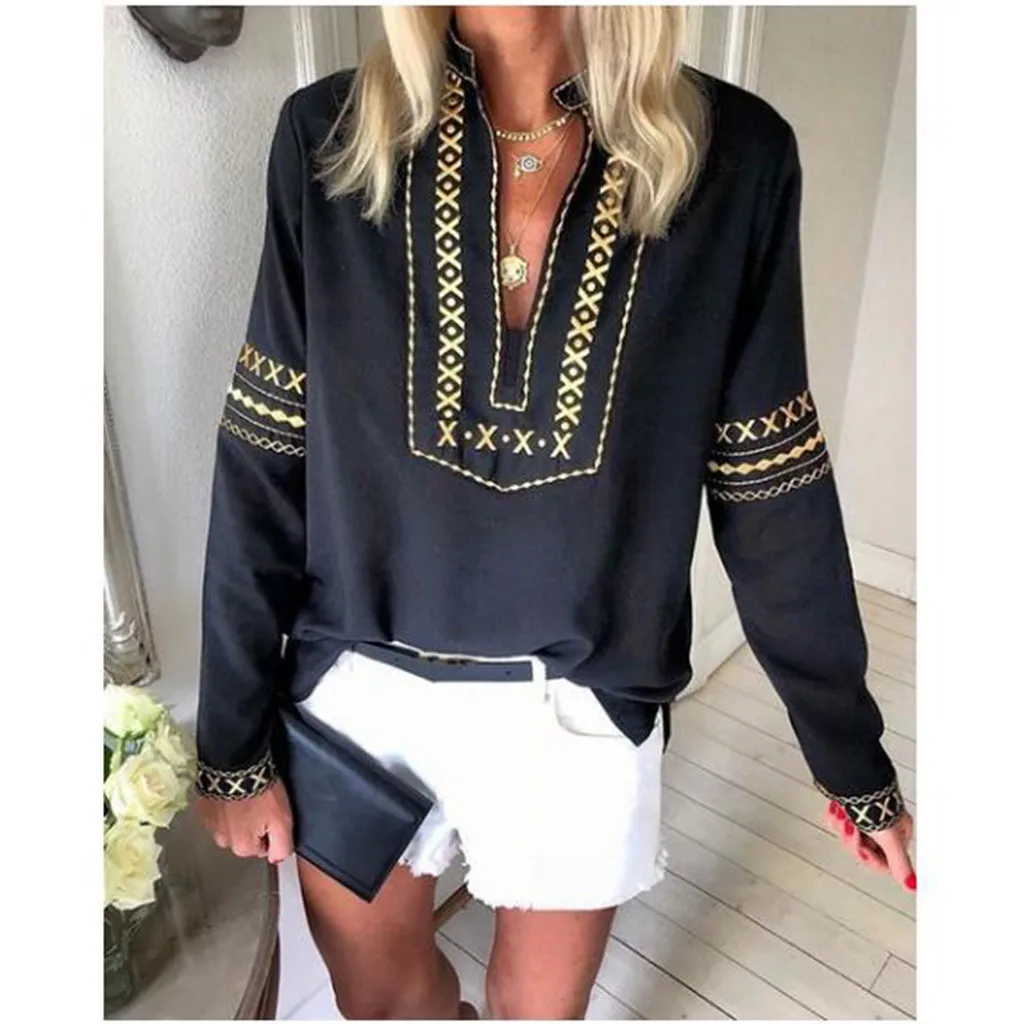 Plus Size Autumn Women's Tee Shirt National Style Printed V-Neck Loose Shirt Top Long Sleeve Casual Female Shirt Tee Tops
Plus Size Autumn Women's Tee Shirt National Style Printed V-Neck Loose Shirt Top Long Sleeve Casual Female Shirt Tee Tops