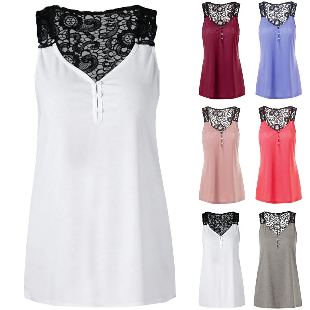 Womens Lace Patchwork Button Blouse Top Shirt Crop Tank Vest Plus Size Women's Sleeveless Summer Off Shoulder Strappy weste 
Womens Lace Patchwork Button Blouse Top Shirt Crop Tank Vest Plus Size Women's Sleeveless Summer Off Shoulder Strappy weste