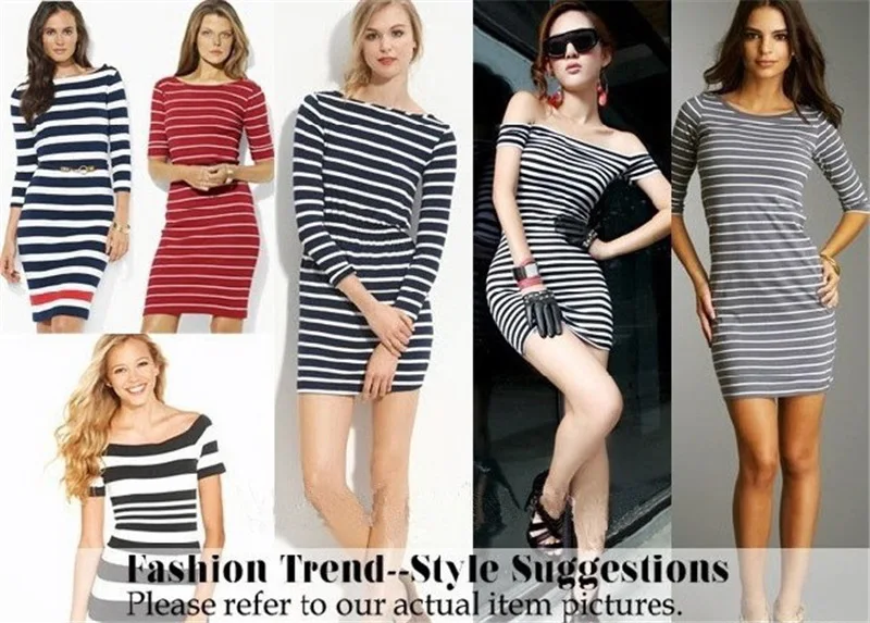  Off Shoulder Striped Midi Bodycon Dress 