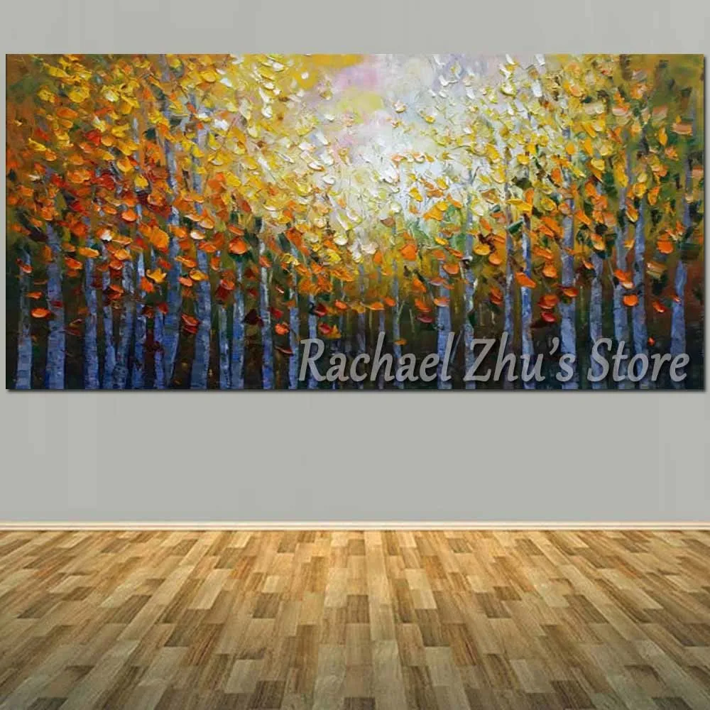 Hand Painted Abstract Forest Landcape Oil Painting On Canvas Autumn Forest Texture Wall Painting Living Bedroom Home Wall Decor