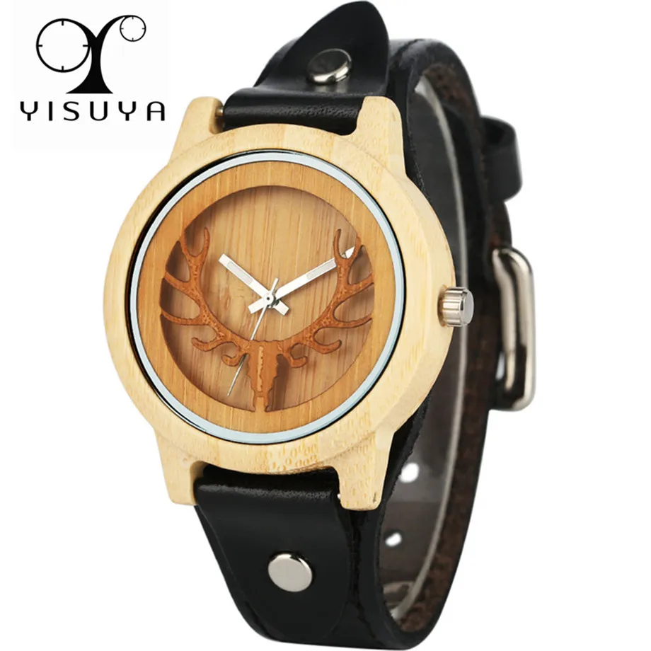 YISUYA Wood Watch Men Punk Elk Hollow Deer Genuine Leather Band Wooden Creative Women Watches Bamboo 2019 New Fashio Clock Gift
YISUYA Wood Watch Men Punk Elk Hollow Deer Genuine Leather Band Wooden Creative Women Watches Bamboo 2019 New Fashio Clock Gift